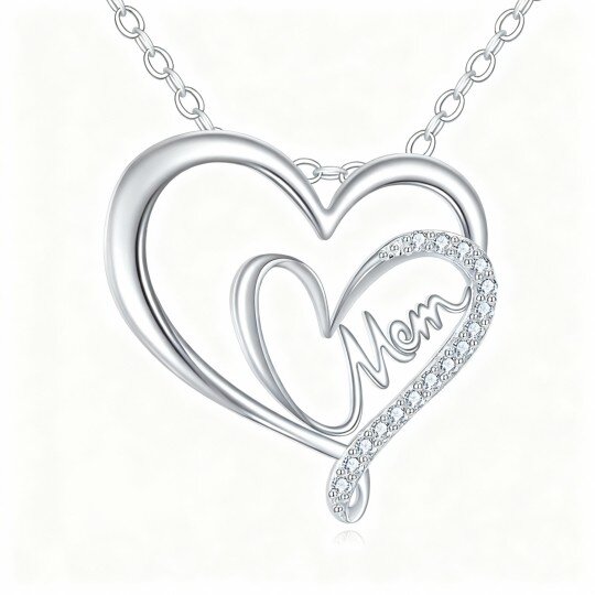 10K White Gold Moissanite Heart Pendant Necklace with Engraved Word