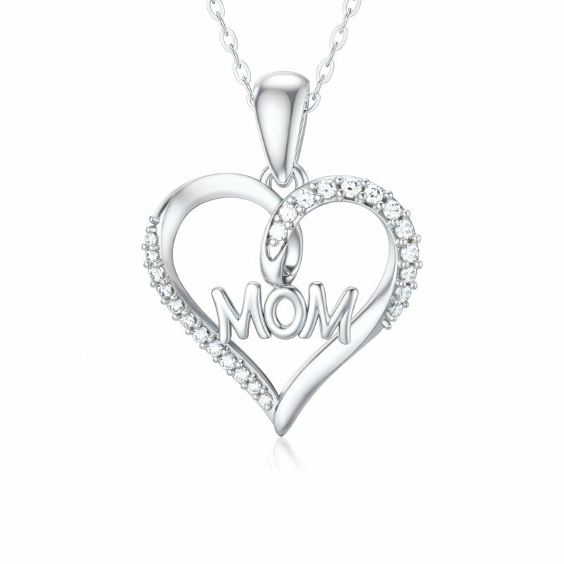 Collar con colgante de corazón de moissanita en oro blanco de 10 quilates-8