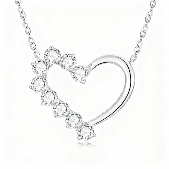 10K White Gold Moissanite Heart Pendant Necklace