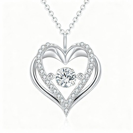 Colar com pendente coração em ouro branco 10K com moissanita