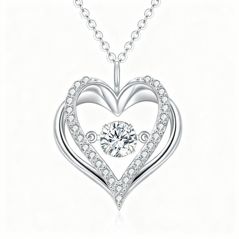 Colar com pendente coração em ouro branco 10K com moissanita-1