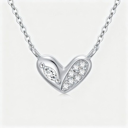 10Kホワイトゴールド モアッサナイト ハートペンダントネックレス