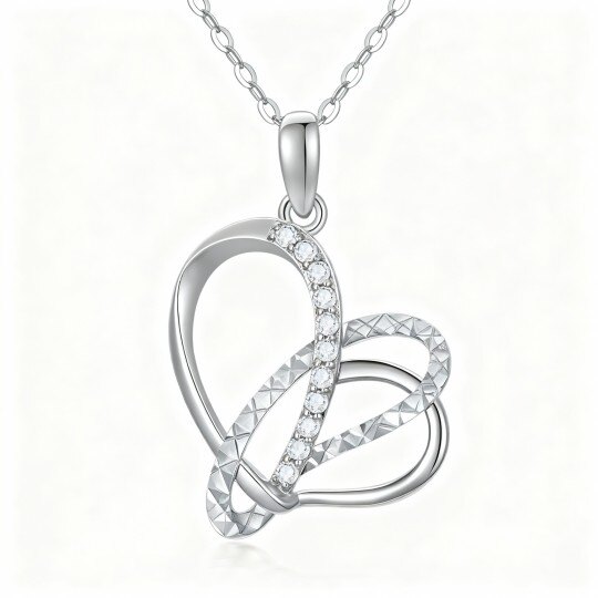 10Kホワイトゴールド モアッサナイト ハートペンダントネックレス