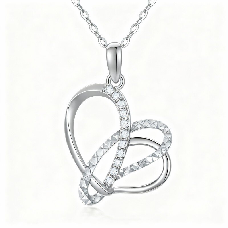 Colar com pendente coração em moissanita e ouro branco 10K-19