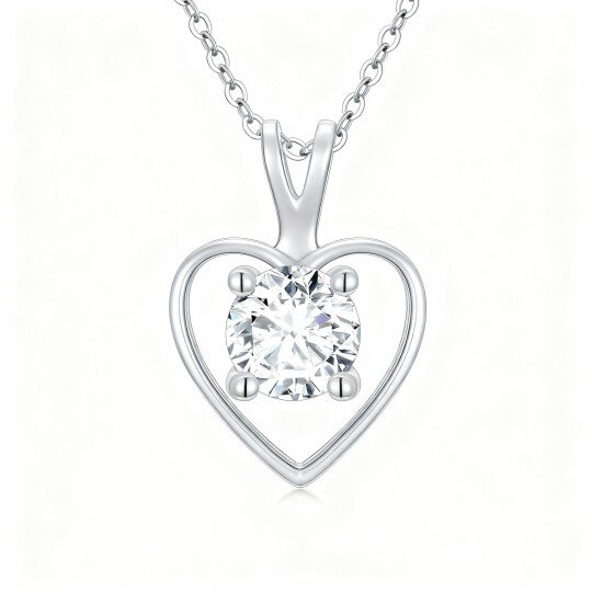 Collier pendentif cœur en or blanc 10 carats et moissanite