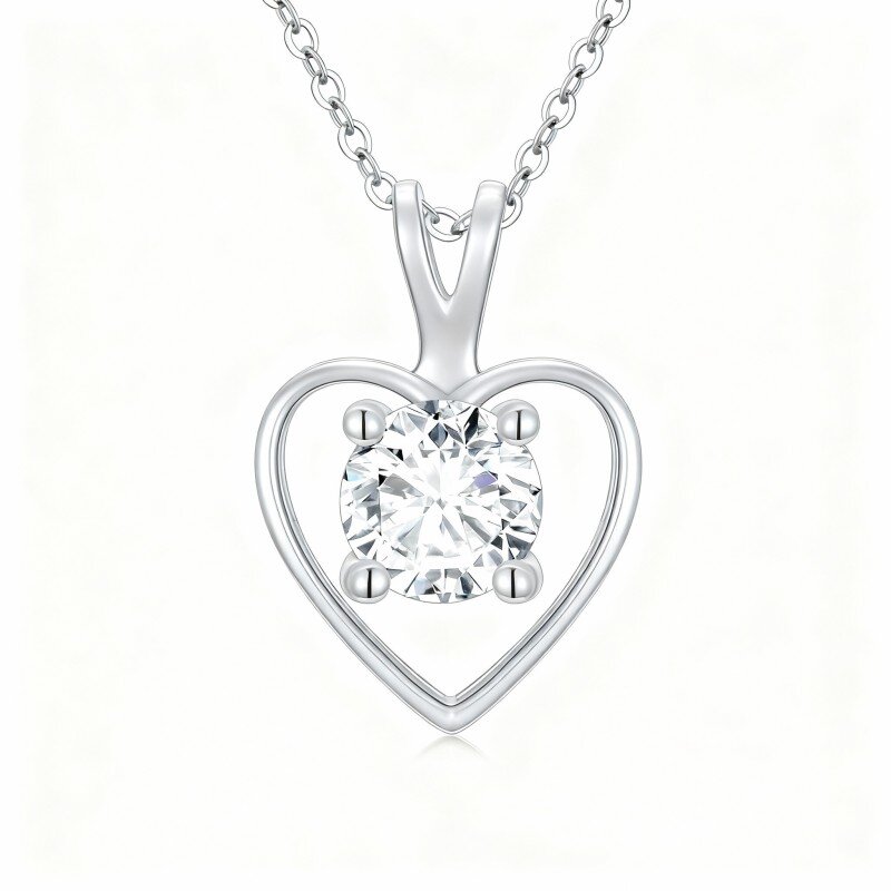 Colar com pendente coração em moissanita e ouro branco 10K-13