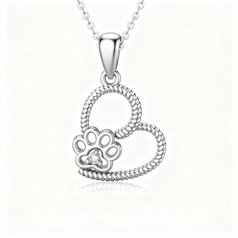 Colar com pendente coração em moissanita e ouro branco 10K-16