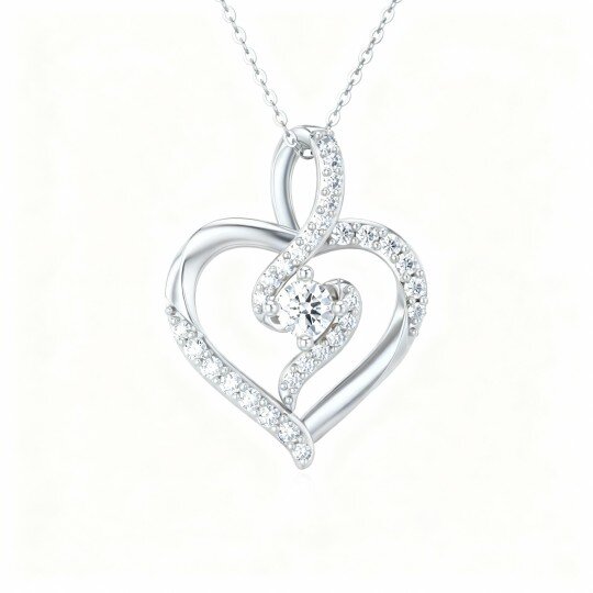 Colar com pendente coração em moissanita e ouro branco 9K