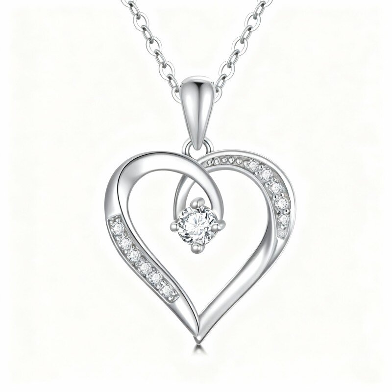 Platinum with White Gold Plated Moissanite Heart Pendant Necklace-1