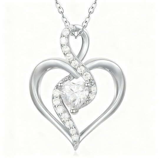 10K White Gold Moissanite Heart Pendant Necklace