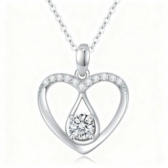 10K White Gold Moissanite Heart Pendant Necklace