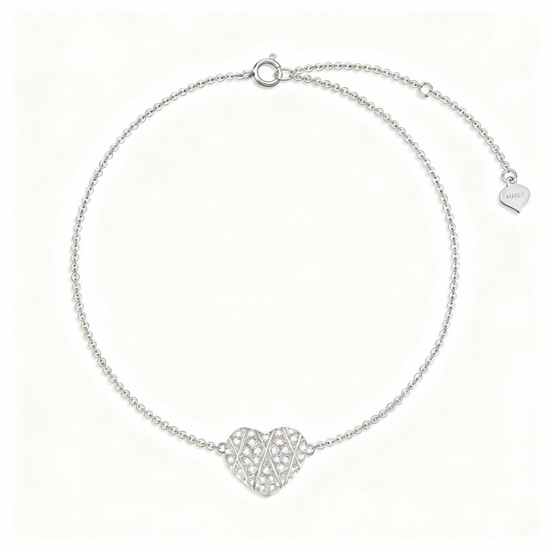 Cavigliera con ciondolo a forma di cuore in moissanite in oro bianco 10K con singolo strato-6