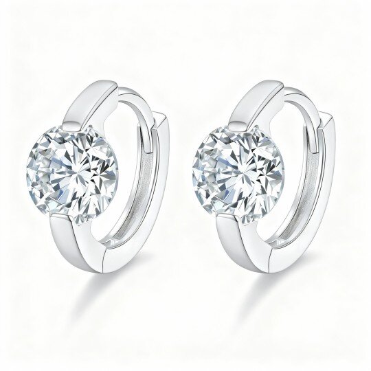 10K White Gold Moissanite Hoop Earrings