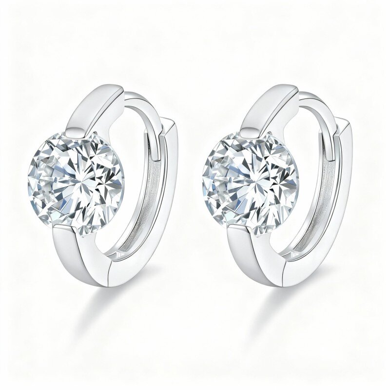 أقراط دائرية من الذهب الأبيض عيار 10 قيراط مرصعة بالمواسانيت-12