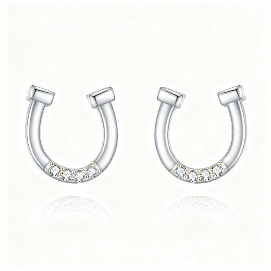 Orecchini a bottone a ferro di cavallo con moissanite in oro bianco 10K