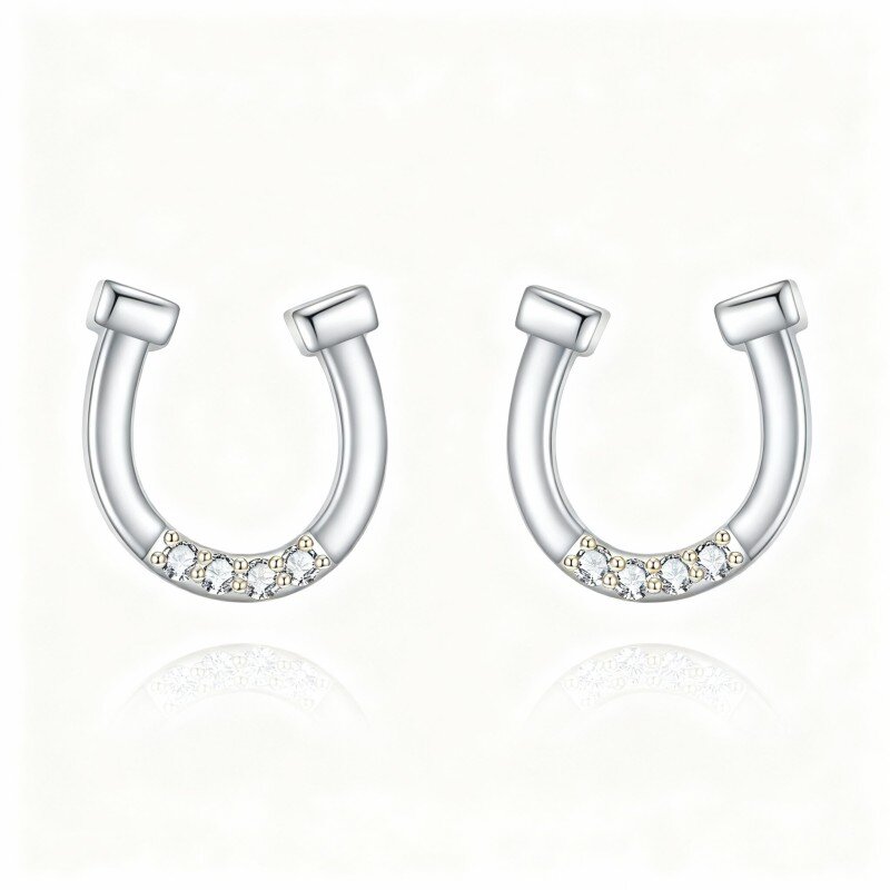 10K White Gold Moissanite Horseshoe Stud Earrings-18