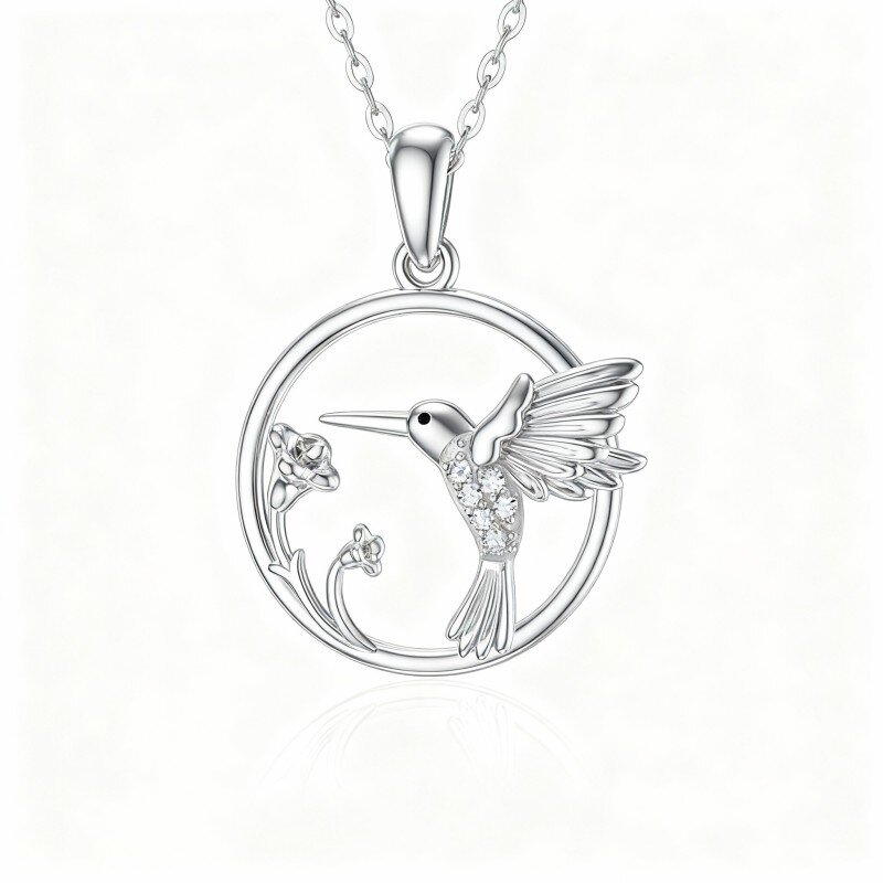 10K White Gold Moissanite Hummingbird Pendant Necklace-15