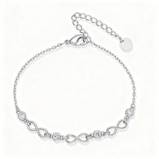 10K White Gold Moissanite Infinity Symbol Charm Bracelet