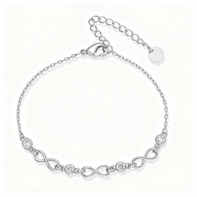 Bracciale con ciondolo simbolo dell'infinito in moissanite in oro bianco 10 carati-1