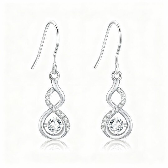 10K White Gold Moissanite Infinity Symbol Drop Earrings