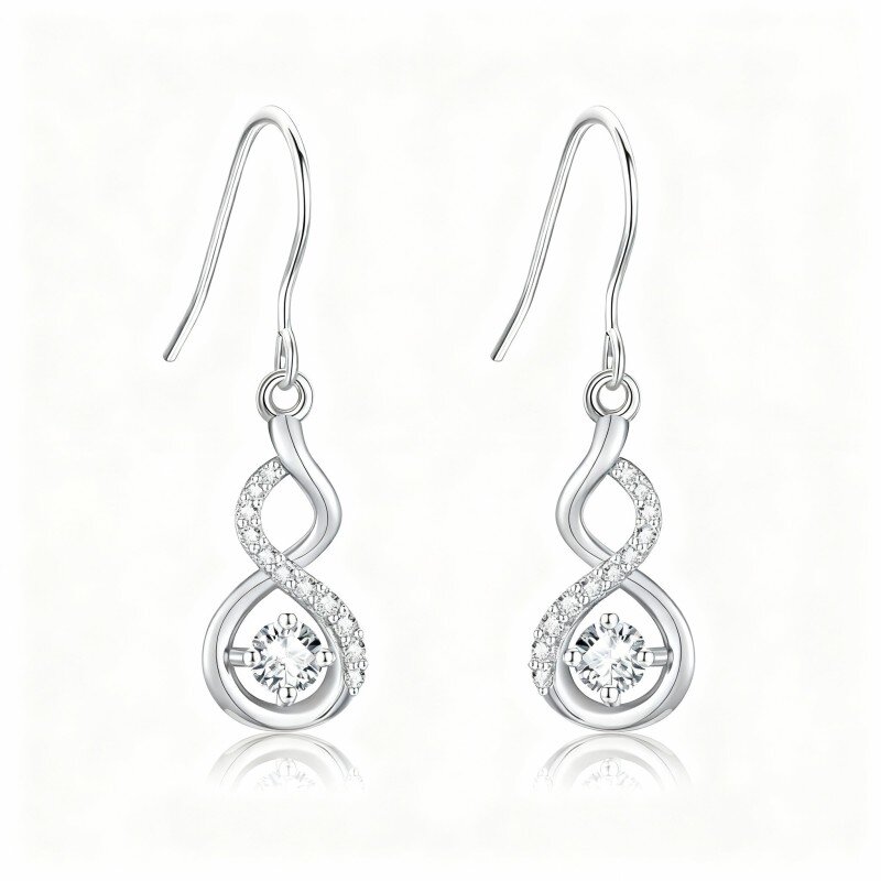10K White Gold Moissanite Infinity Symbol Drop Earrings-17