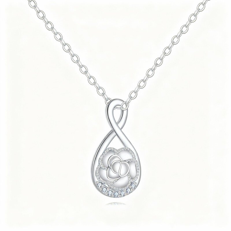 10K White Gold Moissanite Infinity Symbol Pendant Necklace-3