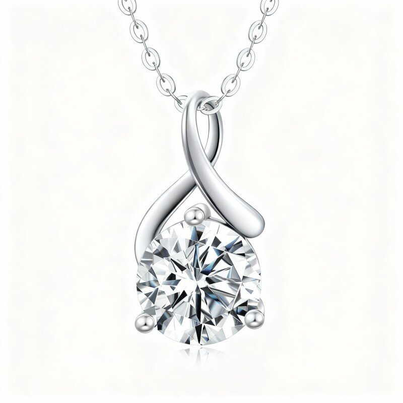 9K White Gold Moissanite Infinity Symbol Pendant Necklace-19