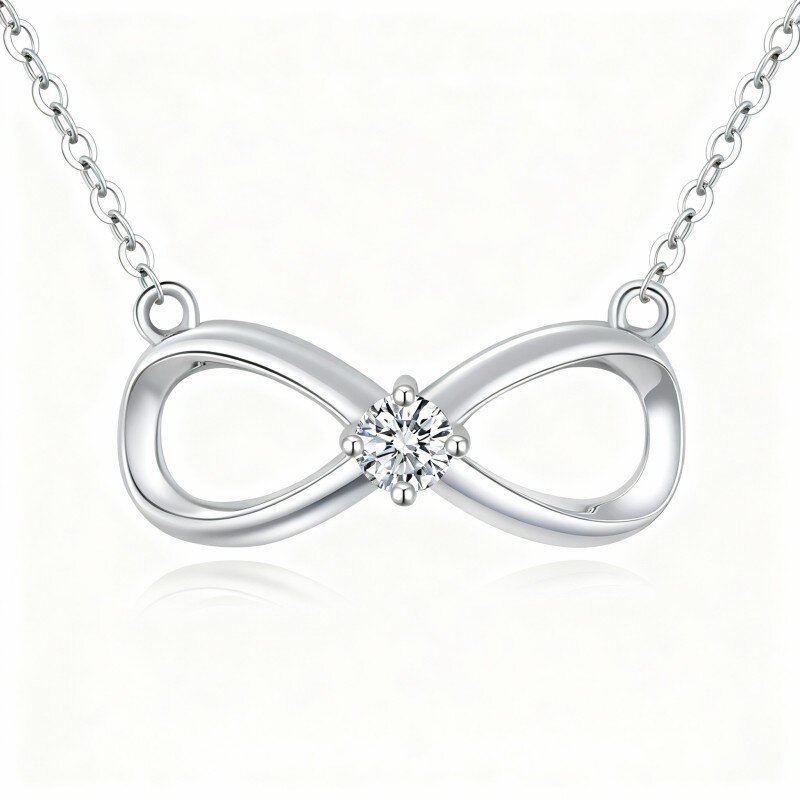 10K White Gold Moissanite Infinity Symbol Pendant Necklace-2