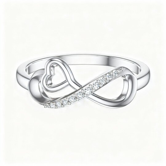 Anello con simbolo dell'infinito in oro bianco 10K con moissanite