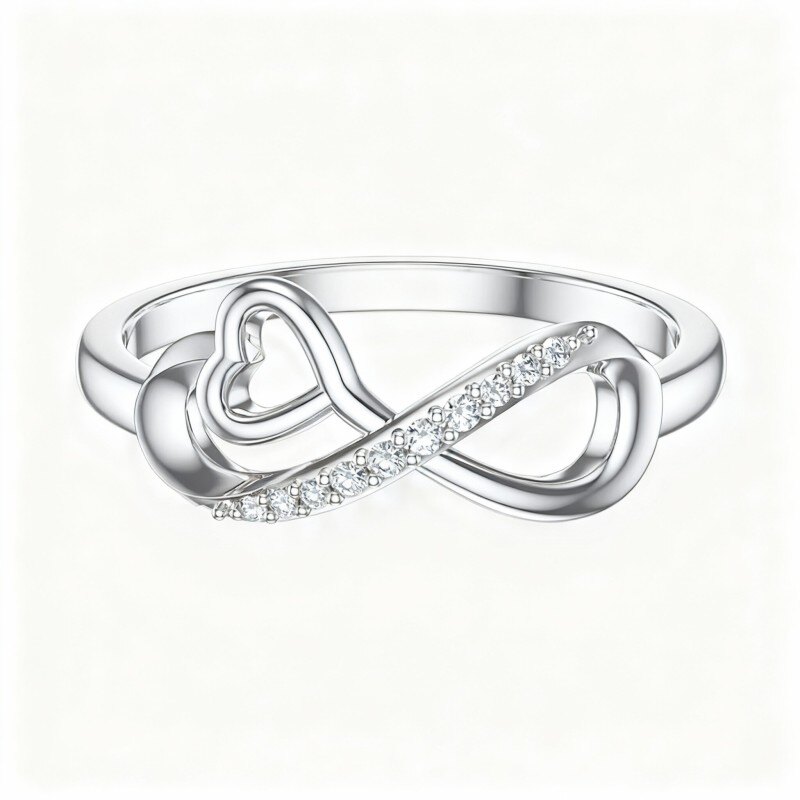 Anillo de oro blanco de 10 quilates con símbolo de infinito y moissanita-2