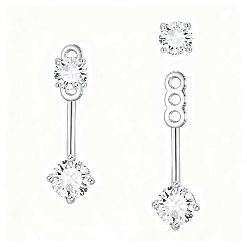 Pendientes de chaqueta de oro blanco de 10 quilates con moissanita-1