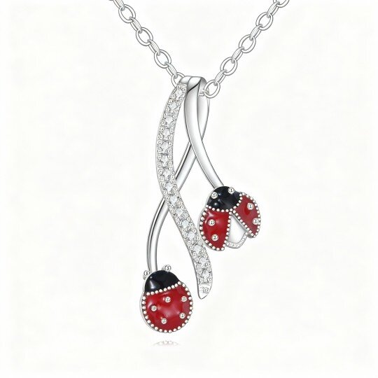 10K White Gold Moissanite Ladybug Pendant Necklace