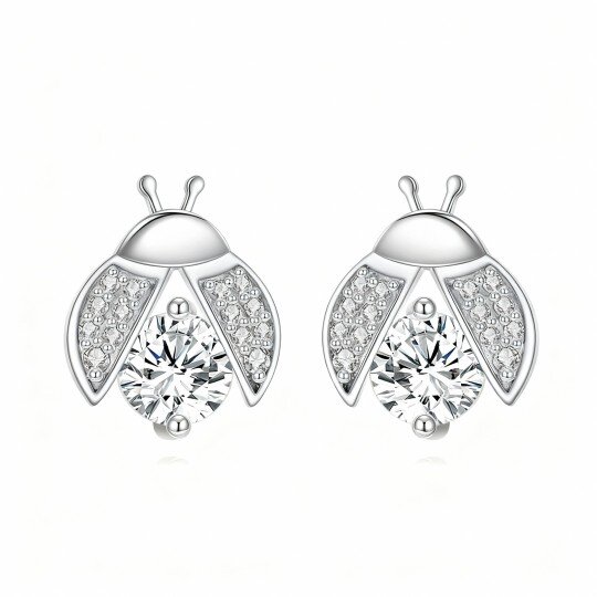 Orecchini a bottone in oro bianco 10K con moissanite e coccinella