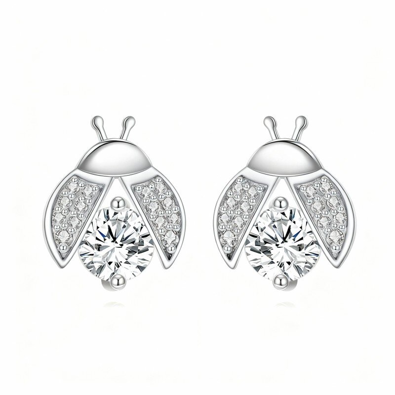 10K White Gold Moissanite Ladybug Stud Earrings-1