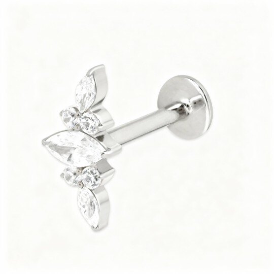 10K White Gold Moissanite Leaves Helix Piercing