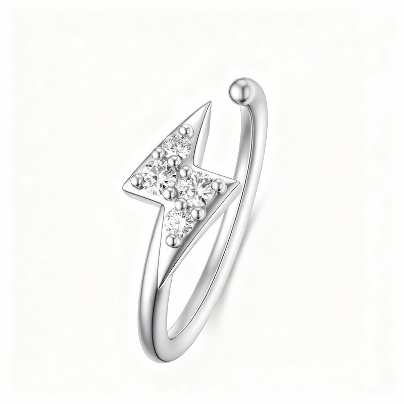 Nasenring aus 10-karätigem Weißgold mit Moissanit-Blitzmotiv-13