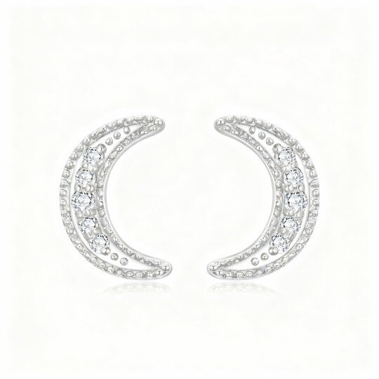 Brincos lua em ouro branco 9K com moissanita