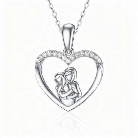 10K White Gold Moissanite Mother & Daughter & Heart Pendant Necklace