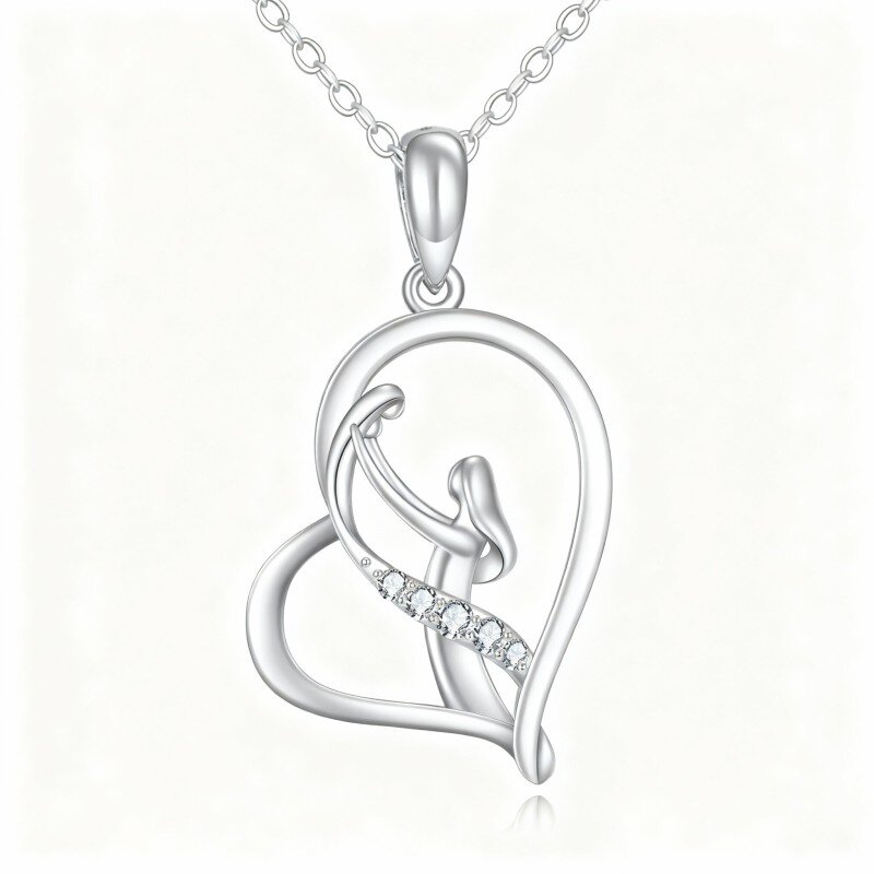 10K White Gold Moissanite Mother & Daughter & Heart Pendant Necklace-16