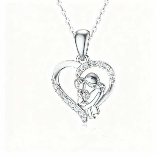 Colar com pendente de mãe e filha em ouro branco 10K e moissanita