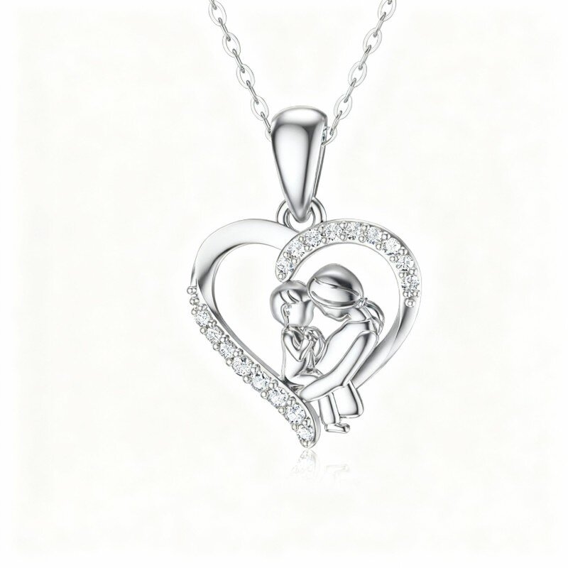 Collar con colgante de oro blanco de 10 quilates con moissanita para madre e hija-20