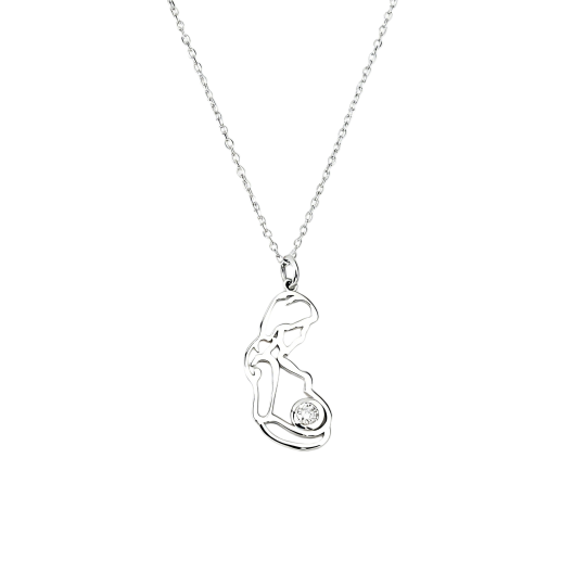 Collier pendentif mère en or blanc 10 carats et moissanite
