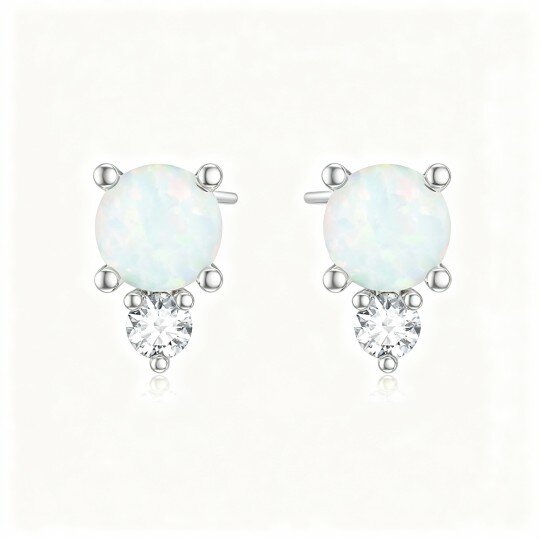 Ohrstecker aus 10-karätigem Weißgold mit Moissanit und Opal, Paar- und Großmutter-Motiv