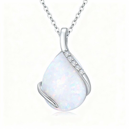 قلادة على شكل قطرة من الذهب الأبيض عيار 10 قيراط مرصعة بالمواسانيت والأوبال