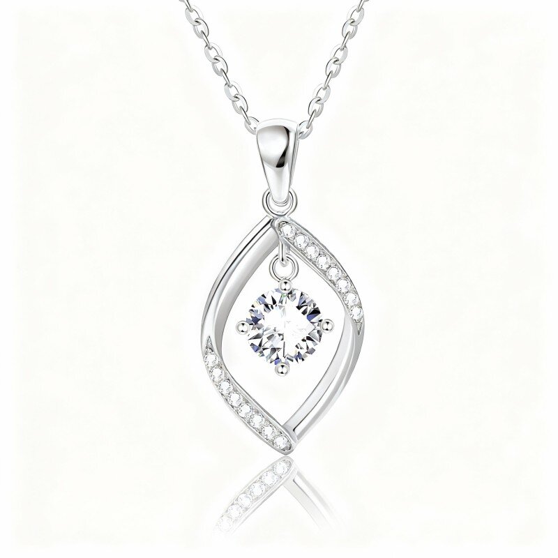 10K White Gold Moissanite Oval Shaped Pendant Necklace-6