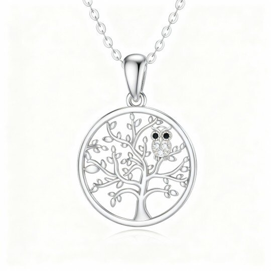 Colar com pendente coruja e árvore da vida em moissanita e ouro branco 10K