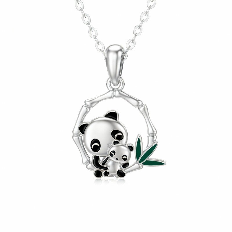 10K White Gold Moissanite Panda & Bamboo Pendant Necklace-13