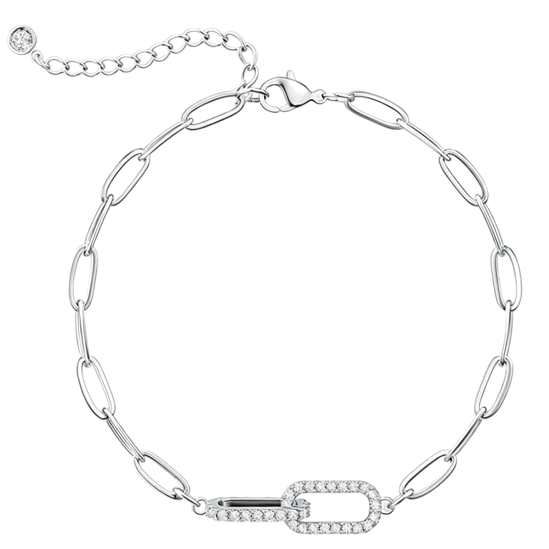 Pulsera de moissanita con clip de papel en oro blanco de 14 quilates-1