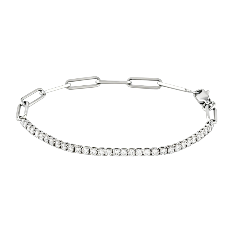 Pulsera tipo clip de papel de platino con moissanita chapada en oro blanco-1