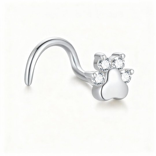 Anillo nasal de pata de pata de oro blanco de 10 quilates con moissanita